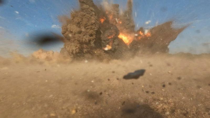 An explosion of dirt and debris.