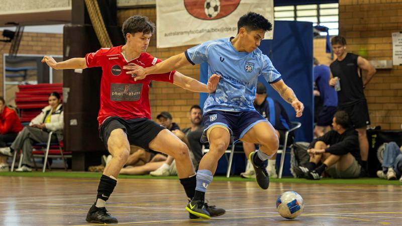 Army and Air Force personnel compete during the ADF Futsal Federation Championships at Randwick Barracks.
