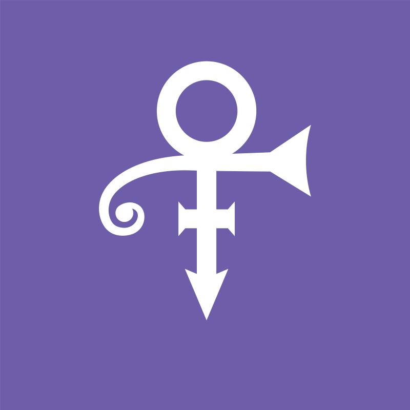 A white symbol is seen on a purple background