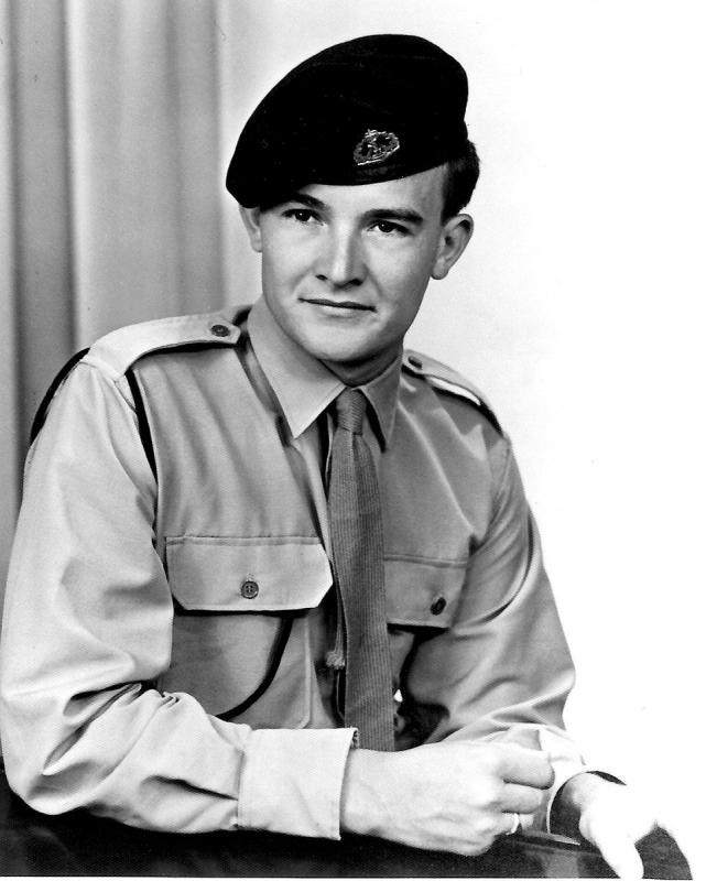A black and white historical image of an Air Force member. 