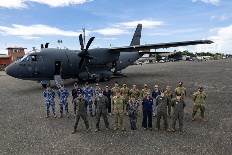 The Australian Defence Force contingent on the apron of Honiara Henderson Airport during the support to Solomon Islands' Government for Tropical Cyclone Maila.