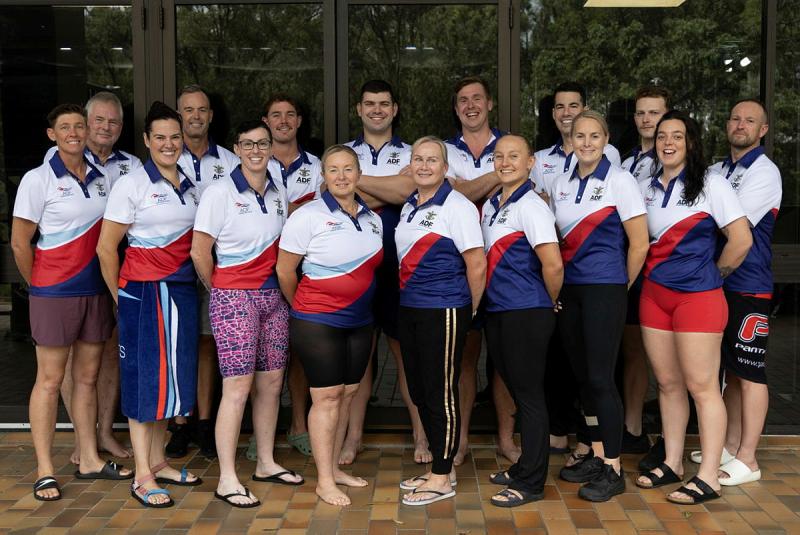 The ADF Swim Sports Nationals team at the 2026 Masters Swimming Australia National Championships in Brisbane.