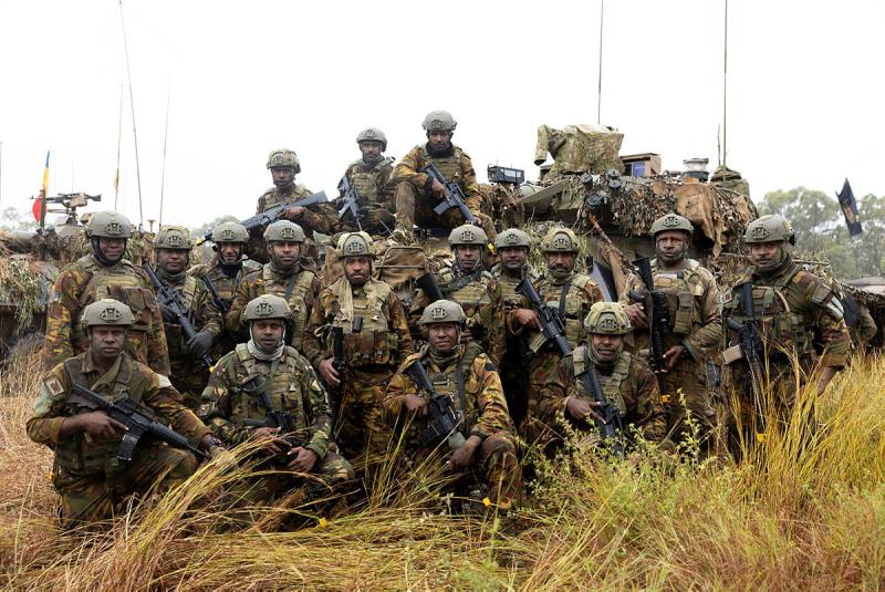 Papua New Guinea Defence Force soldiers from the 2nd Royal Pacific Islands Regiment, during Exercise Southern Jackaroo at Townsville Field Training Area, Queensland.