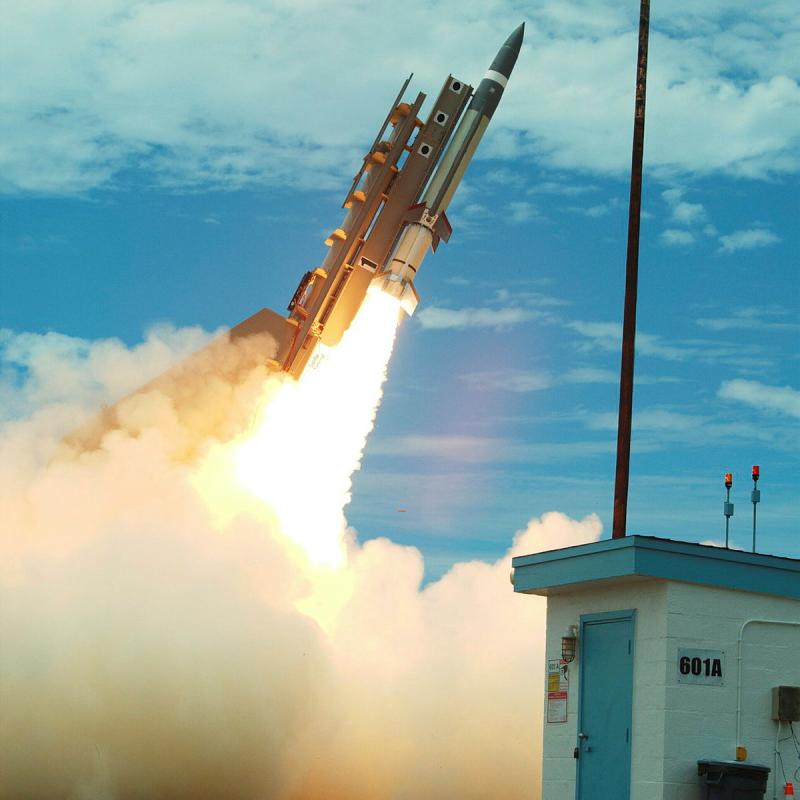 A missile launches into the sky.
