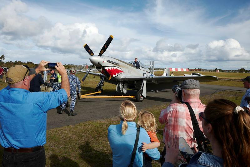 No. 100 Squadron’s CAC CA-18 Mustang and Supermarine Spitfire Mk VIII conducted a formation display over the RAAF Base Williamtown Heritage Centre (Fighter World) on 17th August 2026. The heritage aircraft, flown by pilots Squadron Leader Daniel Kehoe and Flight Lieutenant Stephen Death, visited Williamtown during their return transit from Pacific Airshow 2026. Fighter World spectators were treated to close formation and individual passes of both aircraft, before being able to view the CA-18 Mustang up