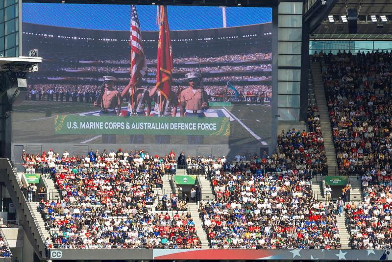 Australian Defence Force (ADF) and U.S Marine Corps (USMC) members came together at the Melbourne Cricket Ground (MCG), for the first regular season NFL game in Australia, commemorating 25 years since the September 11 attacks, honouring those who lost their lives and reflecting on our enduring alliance.