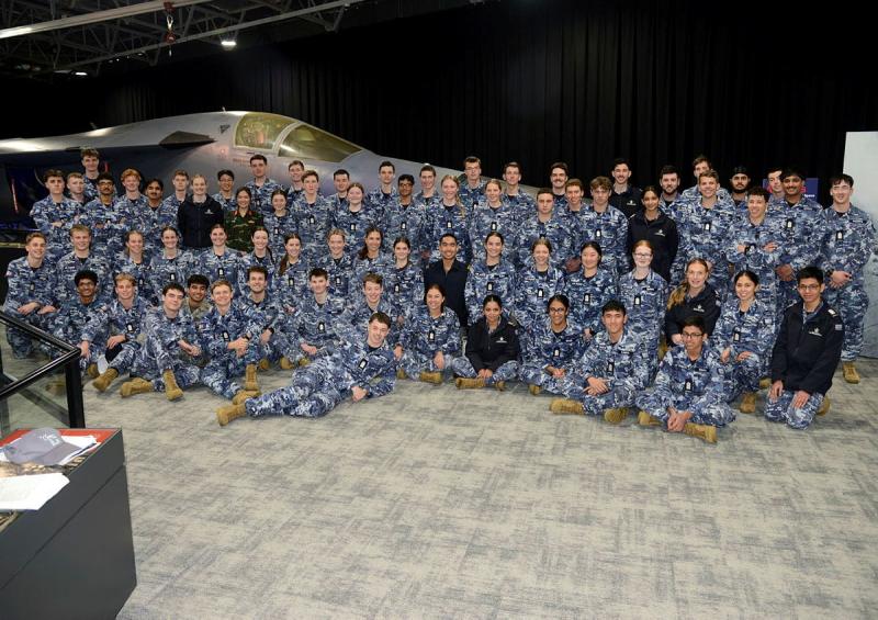 A large group of military personnel grouped together.