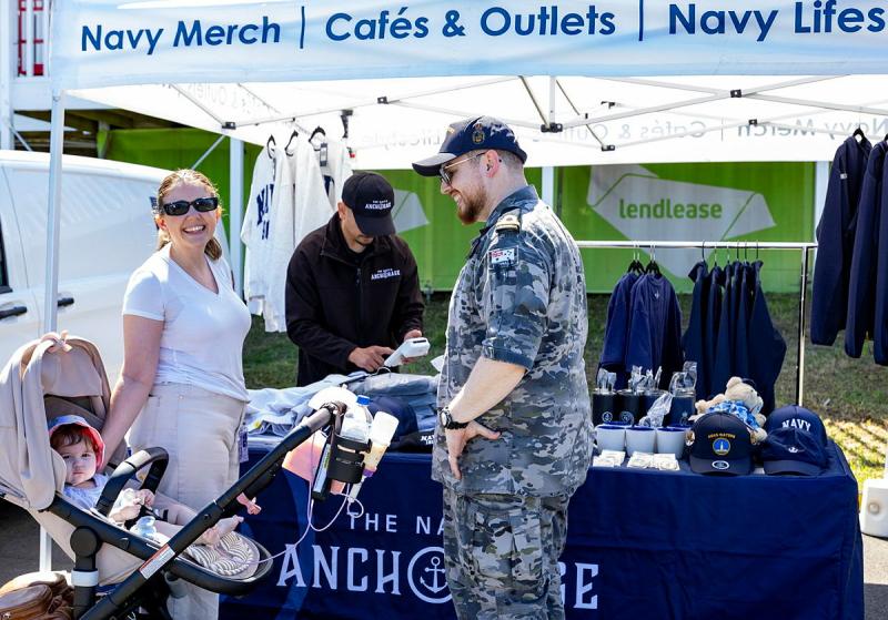 A family visits a pop-up tent.