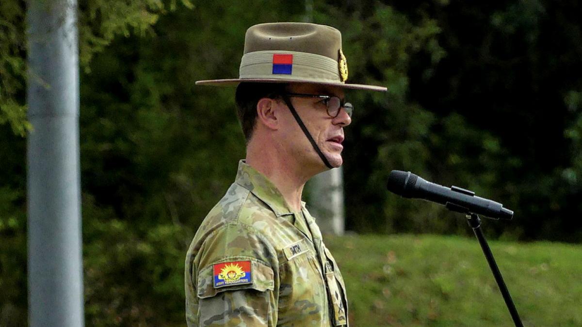 Deputy Chief of Army Major General Chris Smith, DCS, AM, CSC, addresses cadets at the 2024 Chief of Army Cadet Team Challenge parade at Canungra, South Queensland.