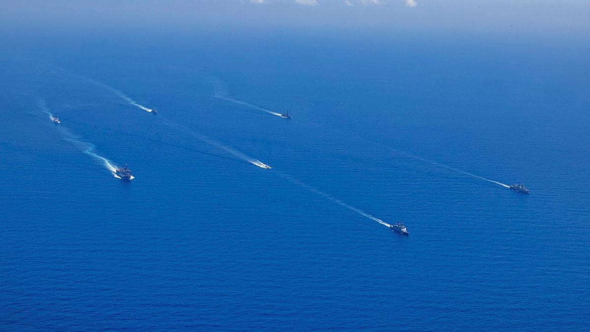 Ships sailing in the ocean.