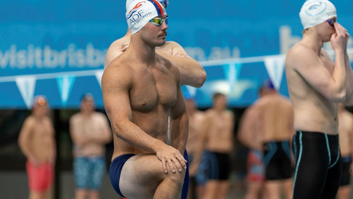 Aircraftman Luke Brennan before a race at the 2026 Masters Swimming Australia National Championships in Brisbane.