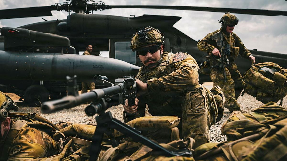 An Australian soldier provides security.