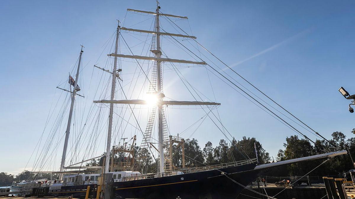 A ship at a dock.