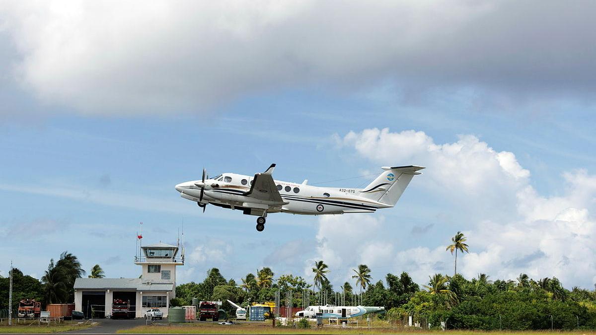 An aircraft taking off from the runway.